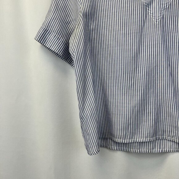 A New Day Womens Blue White Striped Short Sleeve Cropped Blouse Top Size Small - Picture 4 of 9